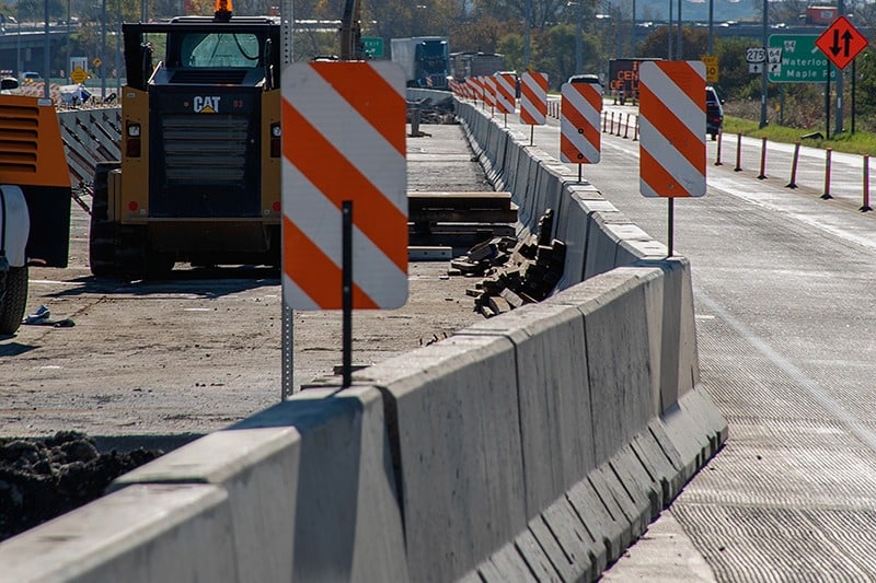 Temporary Concrete and Water Barrier - Highway Signing